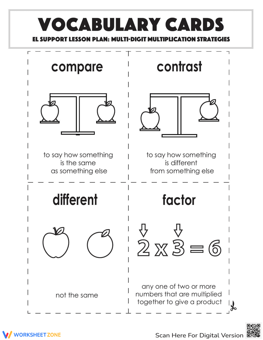 Vocabulary Cards for Multi-Digit Multiplication Strategies - Page 1