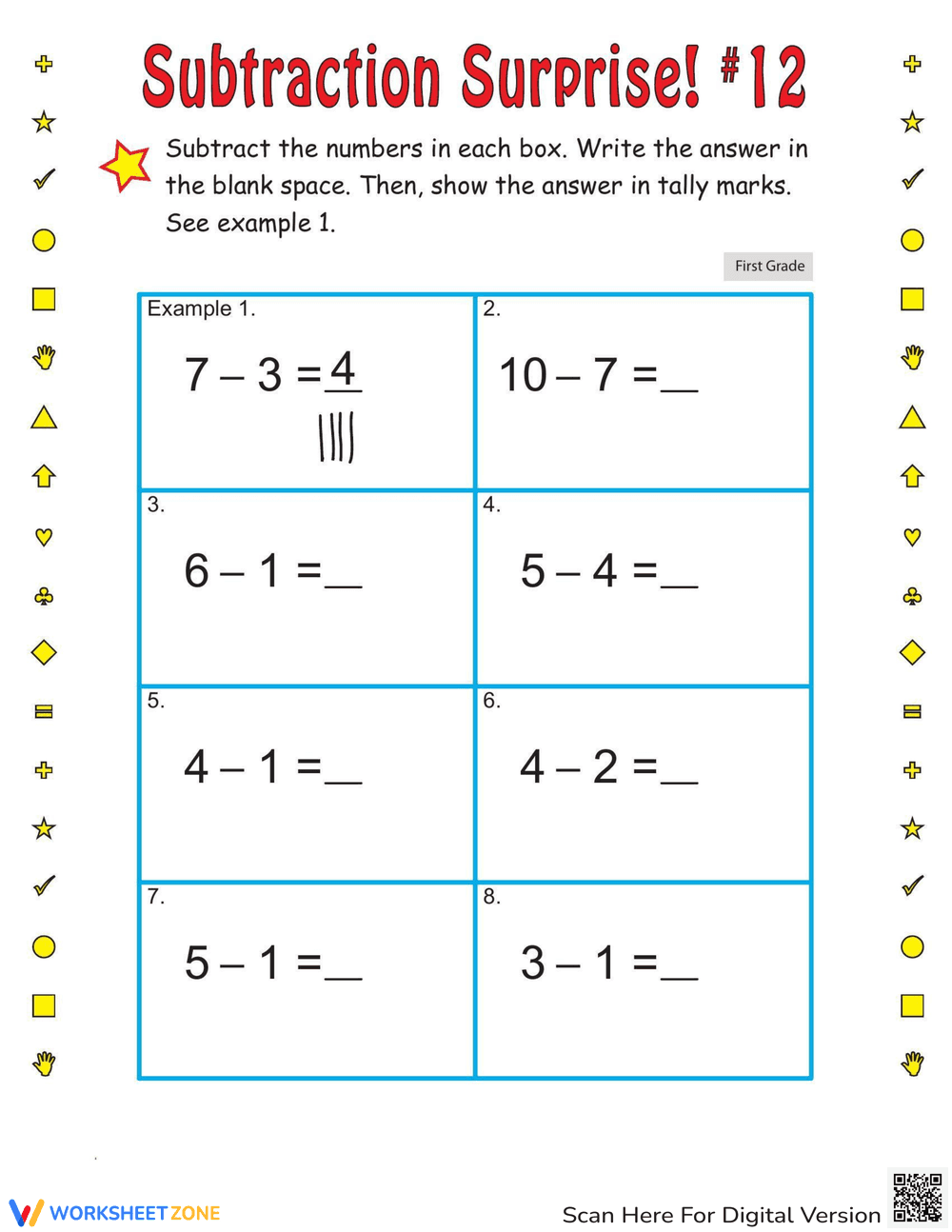 Subtraction Surprise Math Worksheet - Page 1