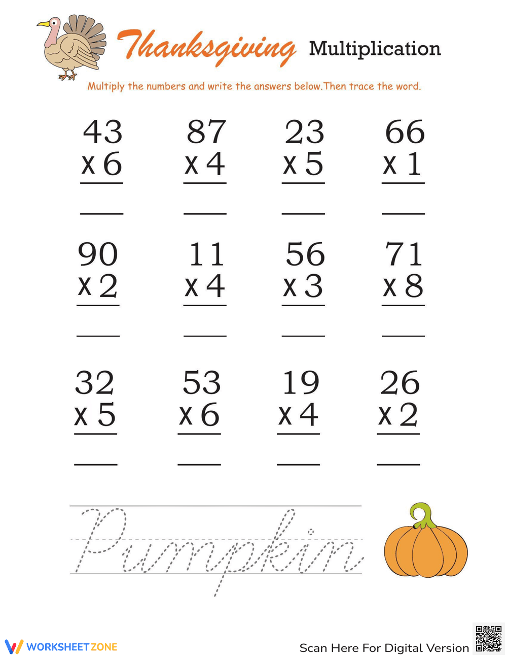 Thanksgiving Themed Math Worksheet - Page 1