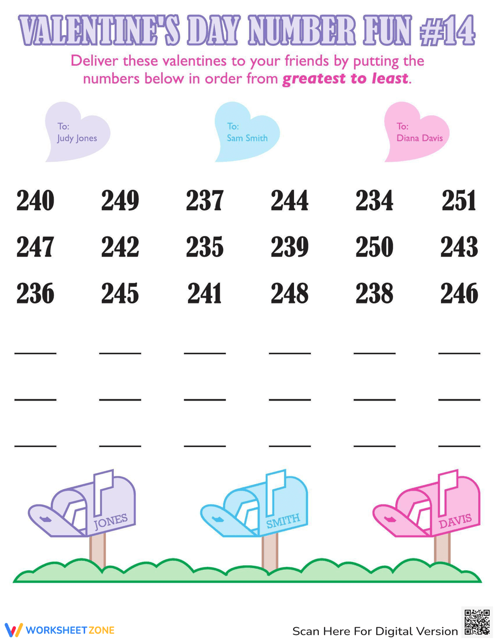Valentine's Day Numbers: Math Worksheet - Page 1