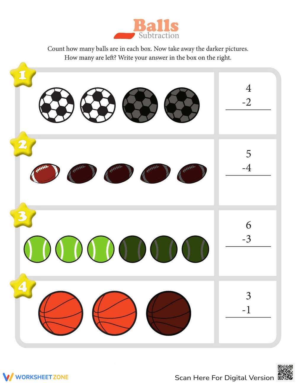 Action Packed Subtraction Practice - Page 1