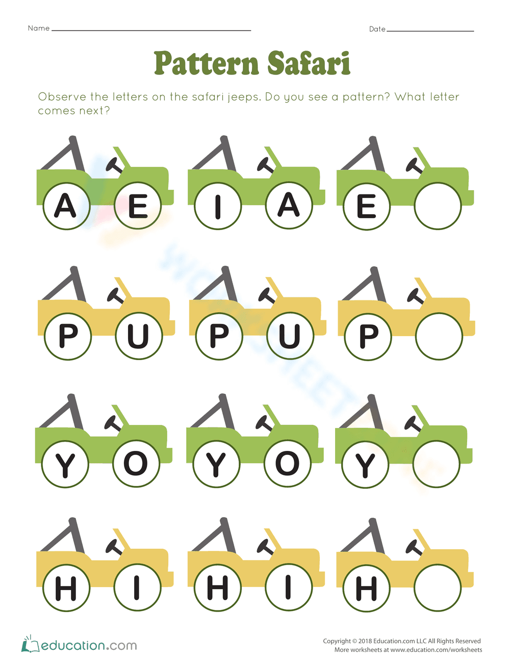 Pattern Safari Worksheet - Page 1