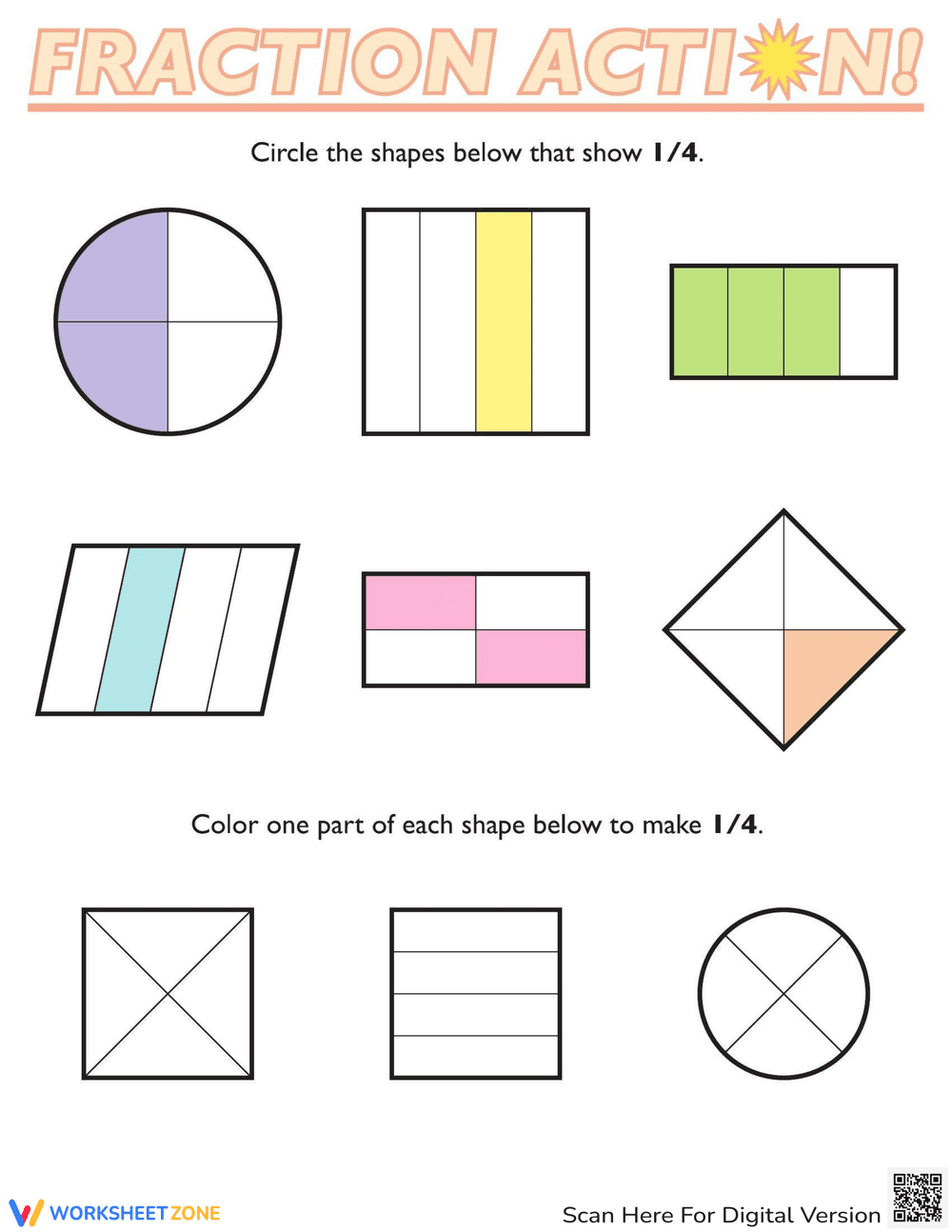 Fractions of Shapes: Identify and Understand - Page 1