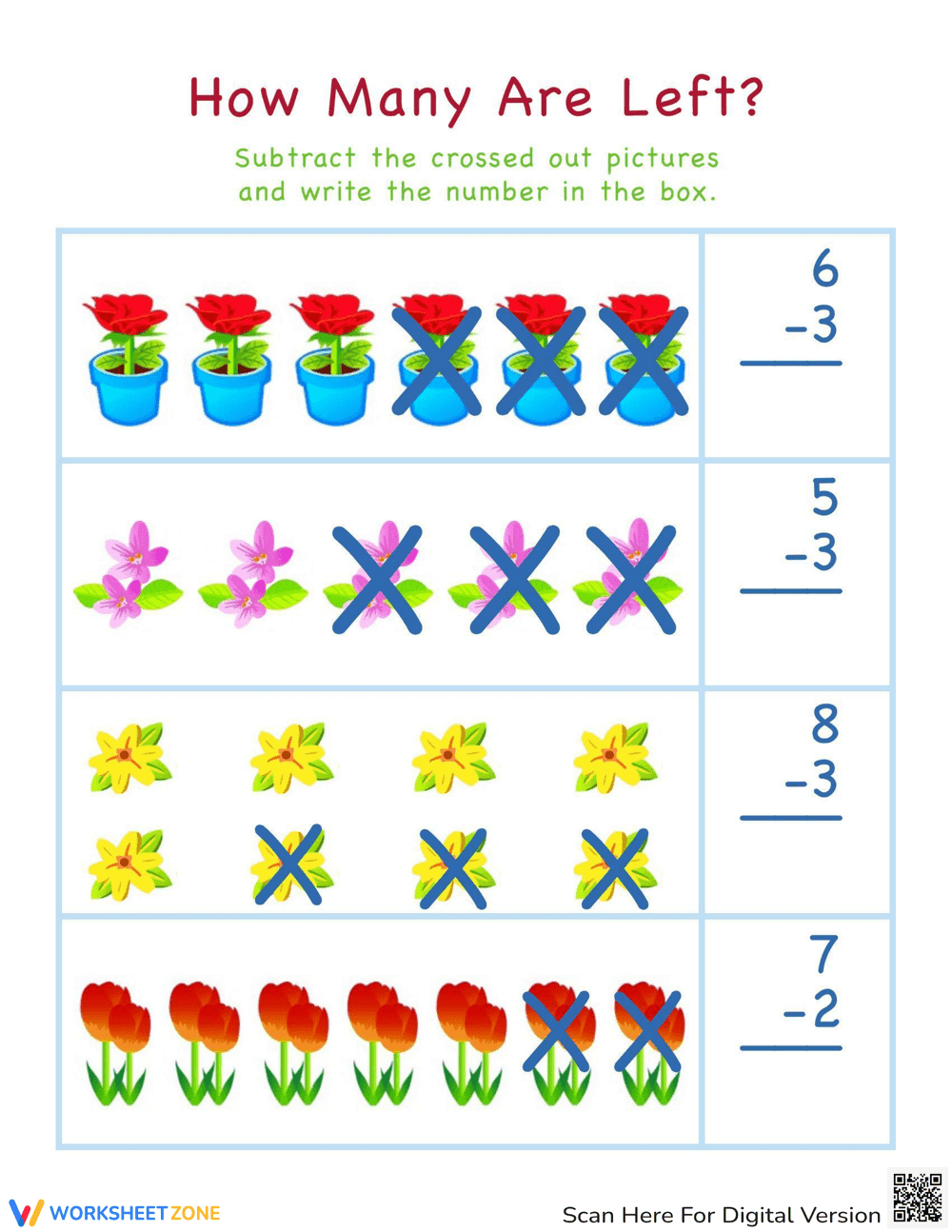 Subtraction Visual Learners Worksheet - Page 1