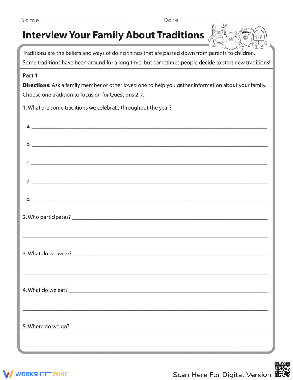 Interview Family about Traditions Worksheet - Page 1