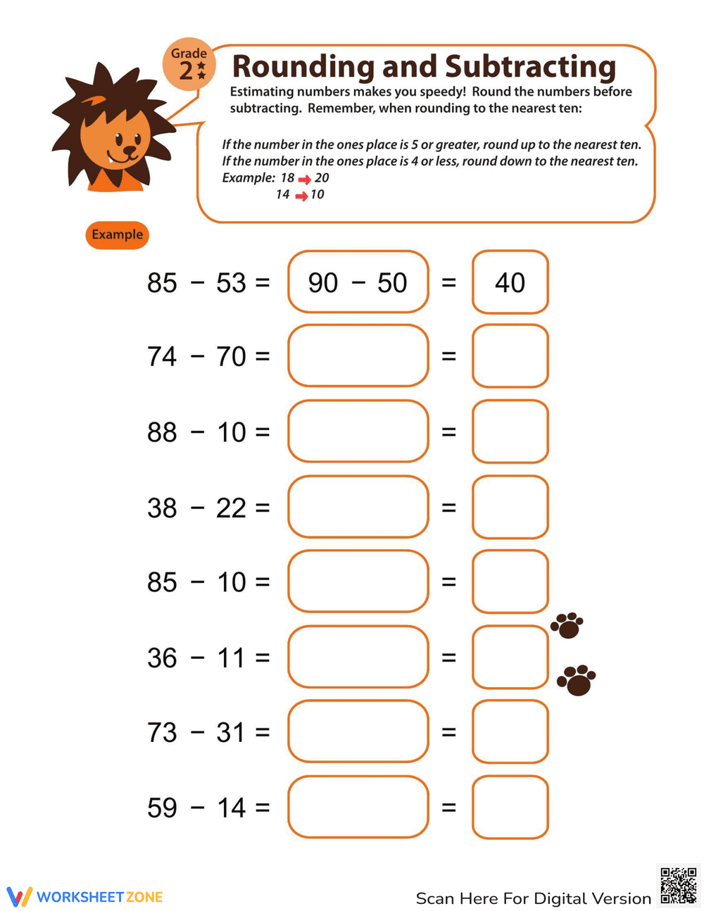 Speedy Rounding Subtraction Worksheet - Page 1