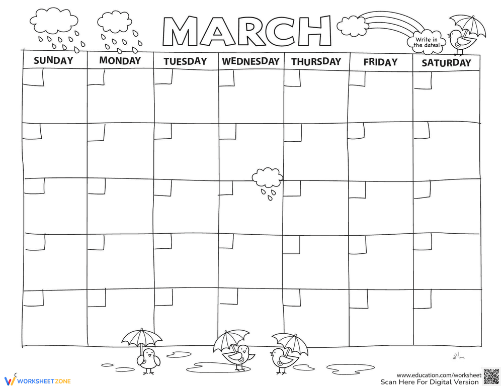 Create a Calendar: March Activity Worksheet - Page 1
