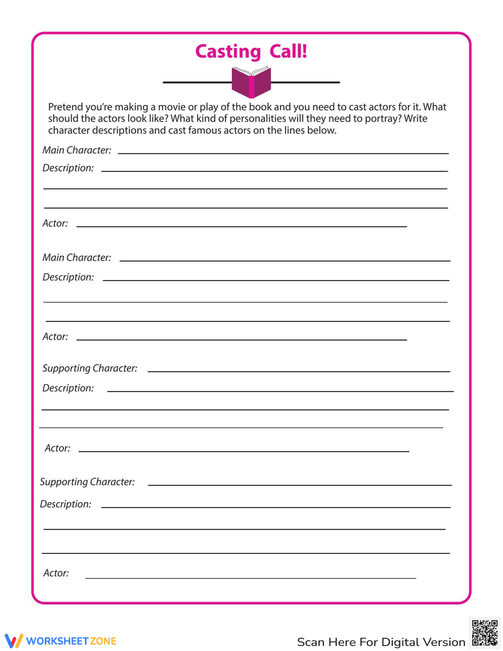 Casting Call Book Activity Worksheet - Page 1