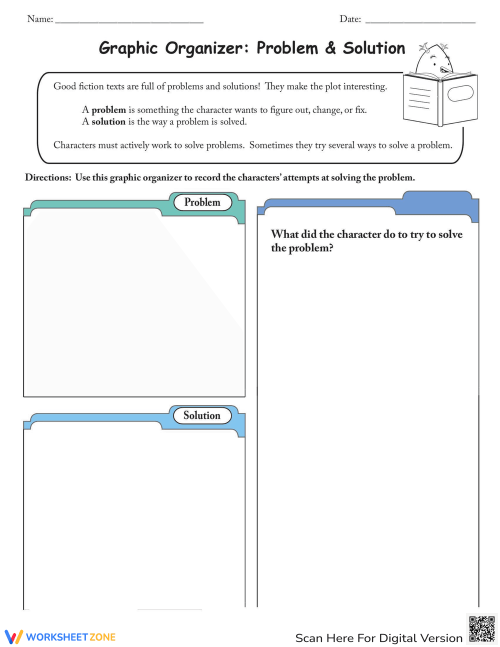 Problem and Solution Graphic Organizer Worksheet - Page 1