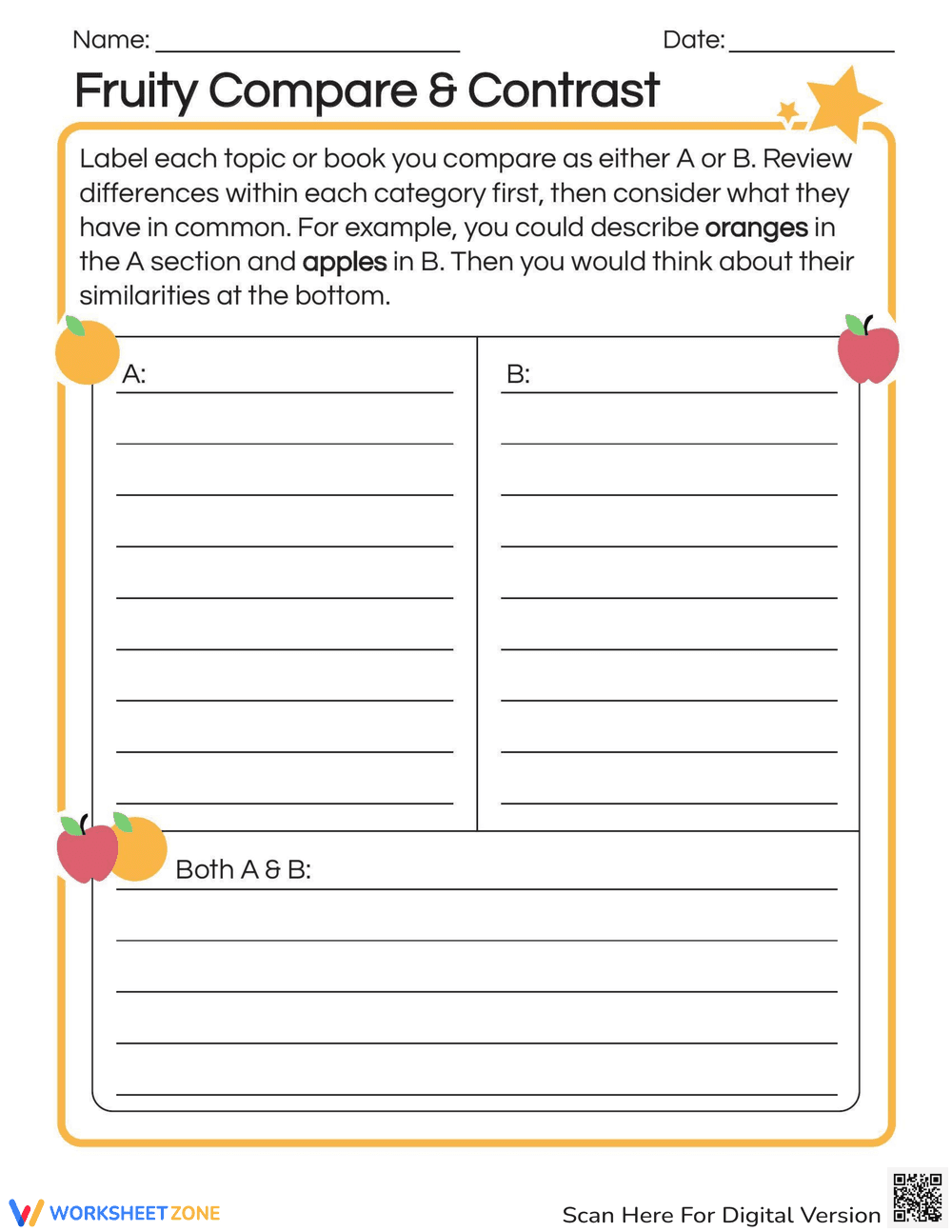 Fruity Compare and Contrast Worksheet - Page 1