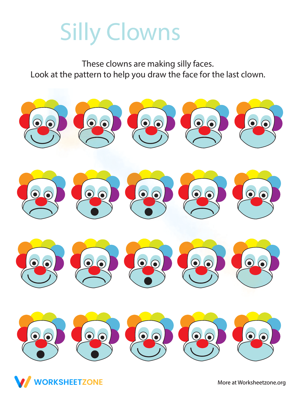 Patterns with Clowns Worksheet - Page 1