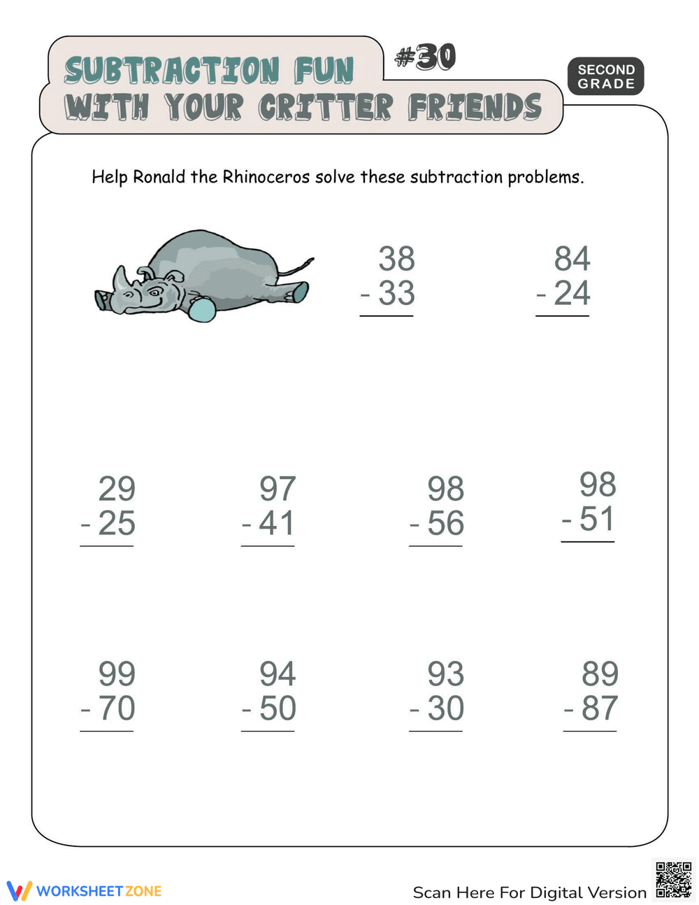 Subtraction Practice Fun Critter Theme - Page 1