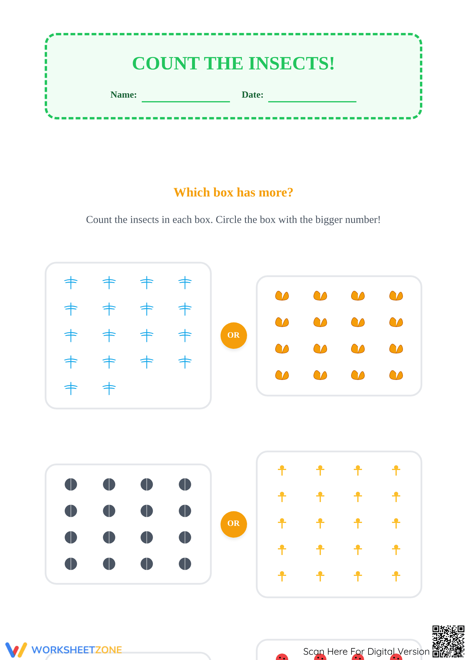 Counting Insects Worksheet | Printable Grade K Math - Page 1