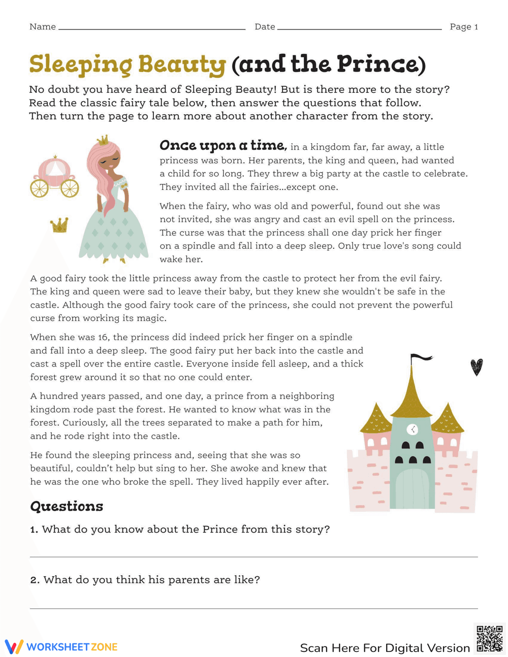 Sleeping Beauty's Prince Reading Comprehension - Page 1