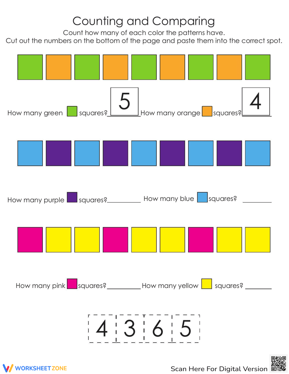 Squares and Numbers Counting Worksheet - Page 1