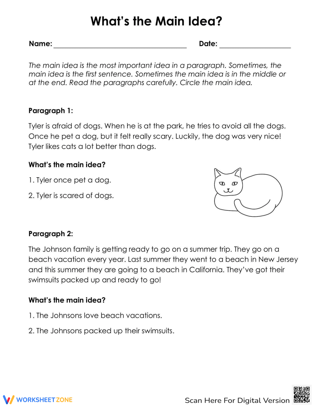 What's the Main Idea Worksheet - Page 1