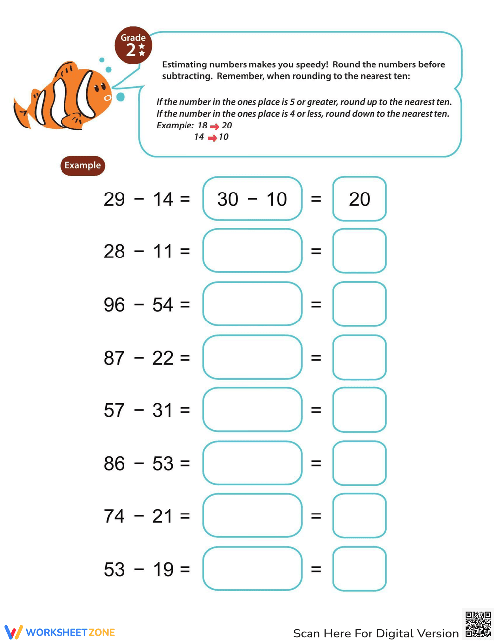 Speedy Rounding and Subtracting Worksheet - Page 1