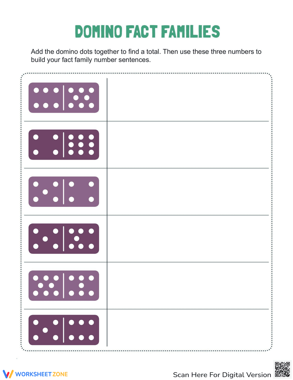 Domino Fact Families Worksheet - Page 1