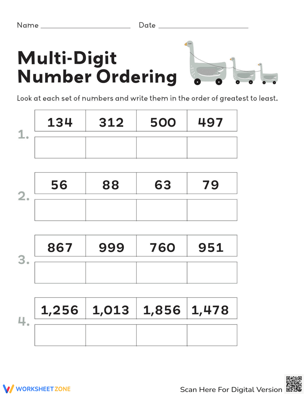 Base 10 Ordering Numbers - Page 1