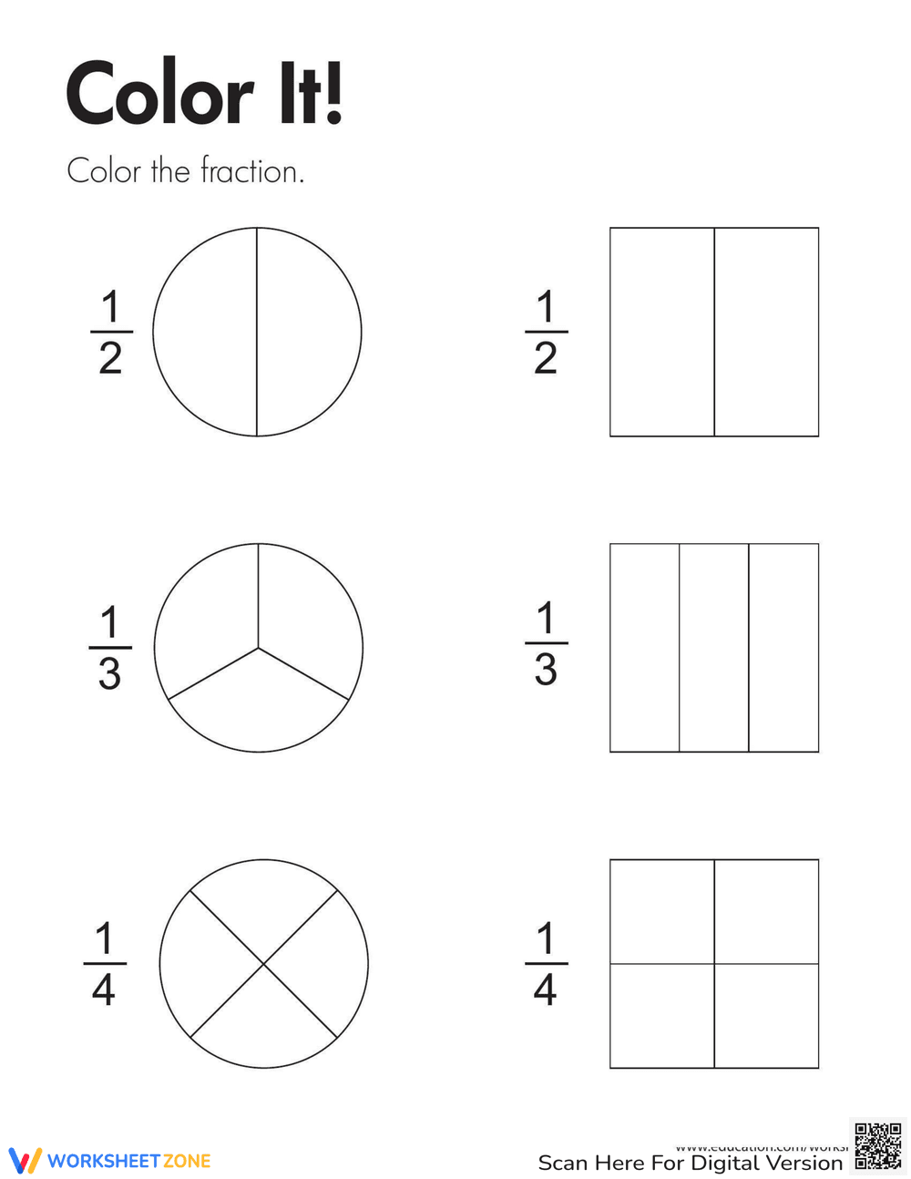 Color Fractions Second Grade Activity - Page 1