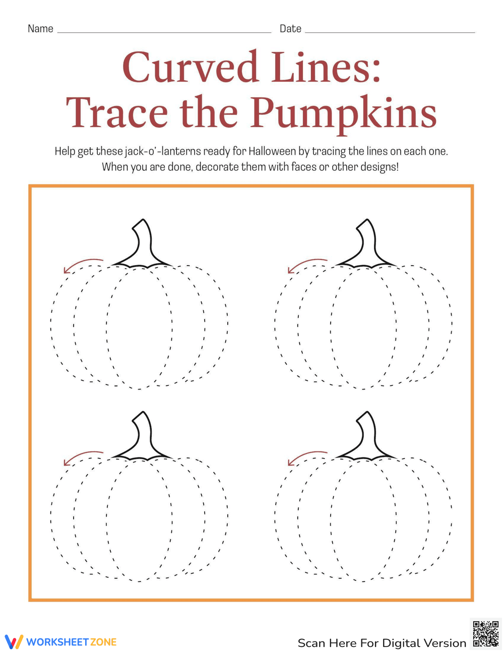 Curved Lines: Trace the Pumpkins - Page 1