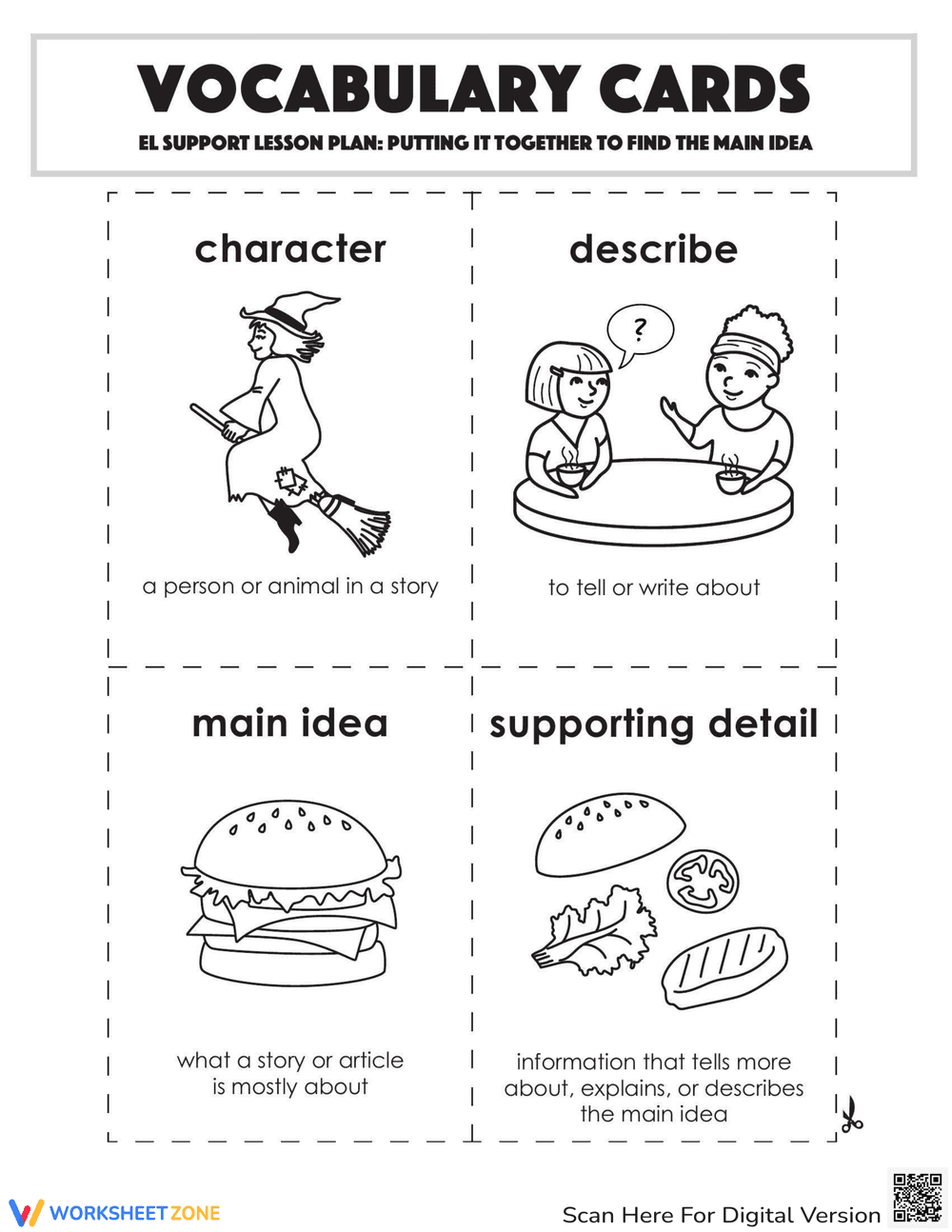Main Idea Vocabulary Cards - Page 1