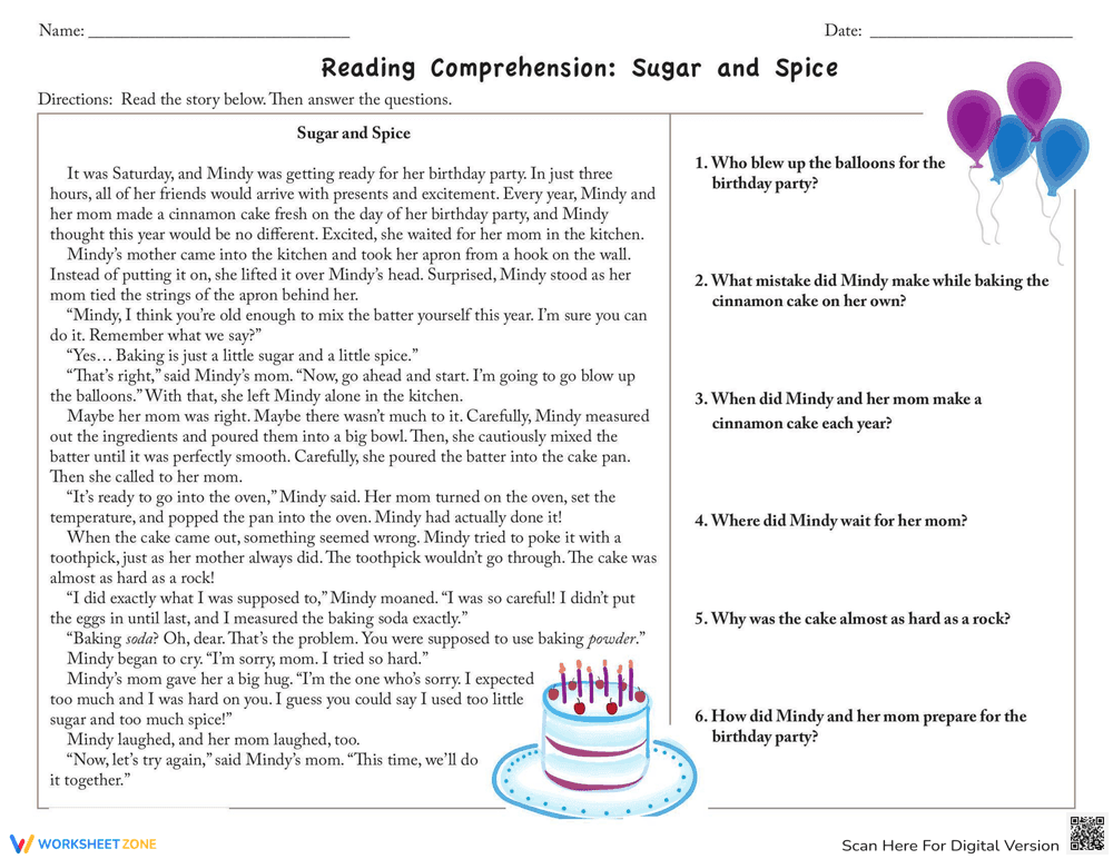 Reading Comprehension Sugar and Spice - Page 1