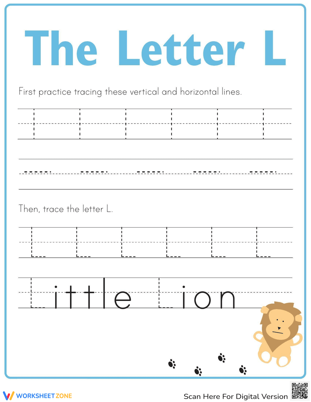 Learn to Write Letter L - Basic Strokes to Words - Page 1