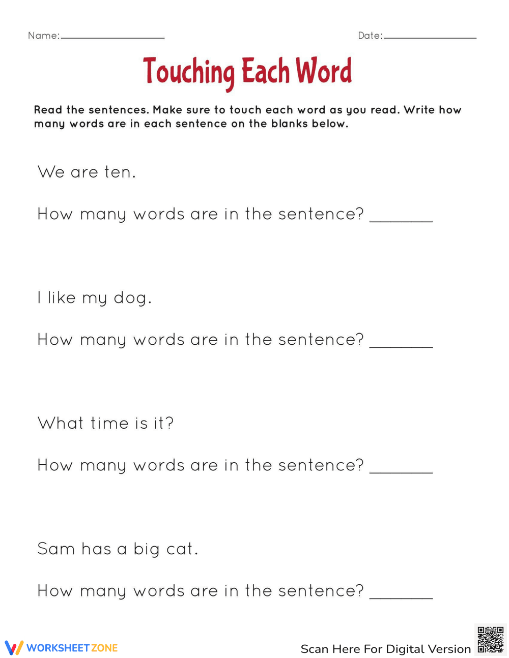 Touching Each Ending: Phonics Practice - Page 1
