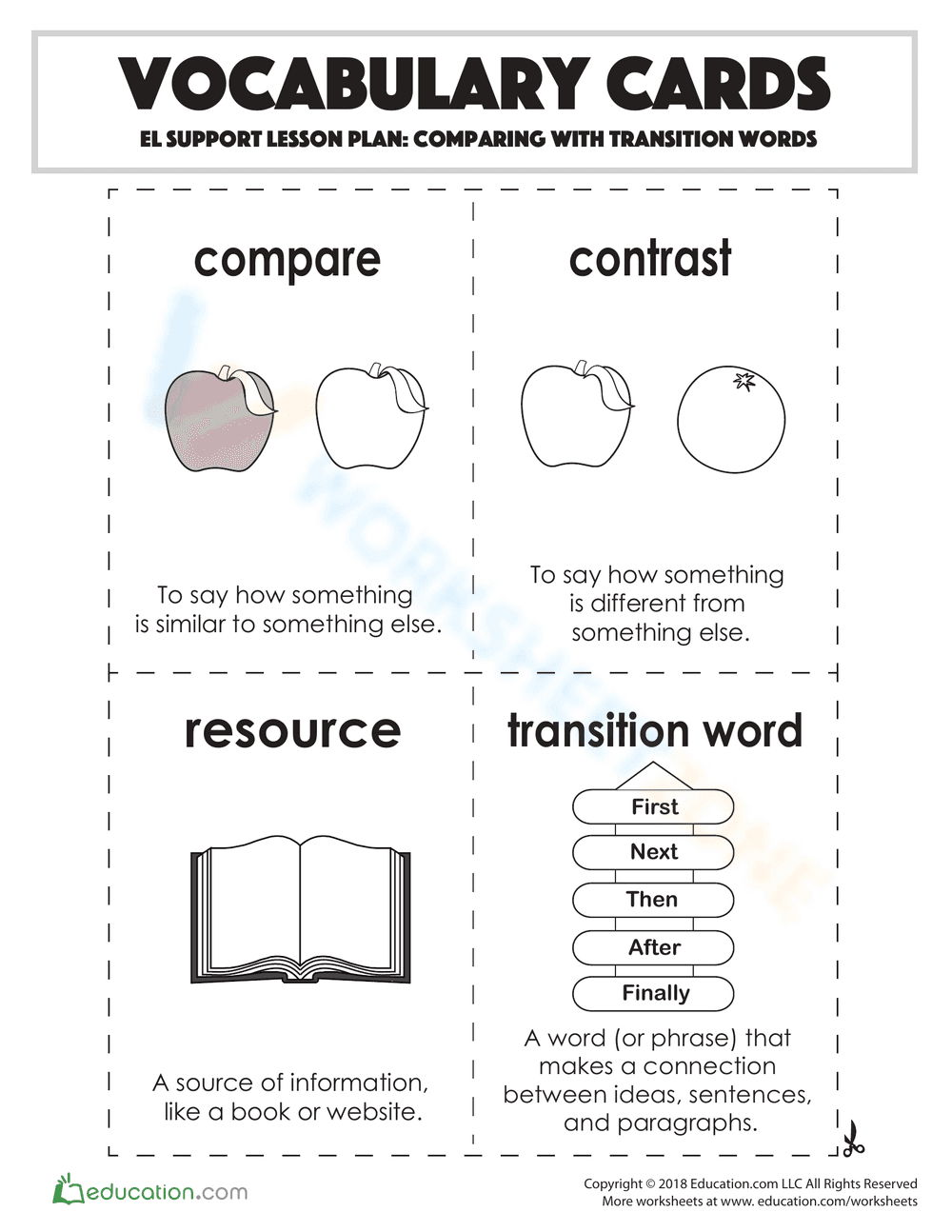 Vocabulary Cards: Comparing with Transition Words - Page 1
