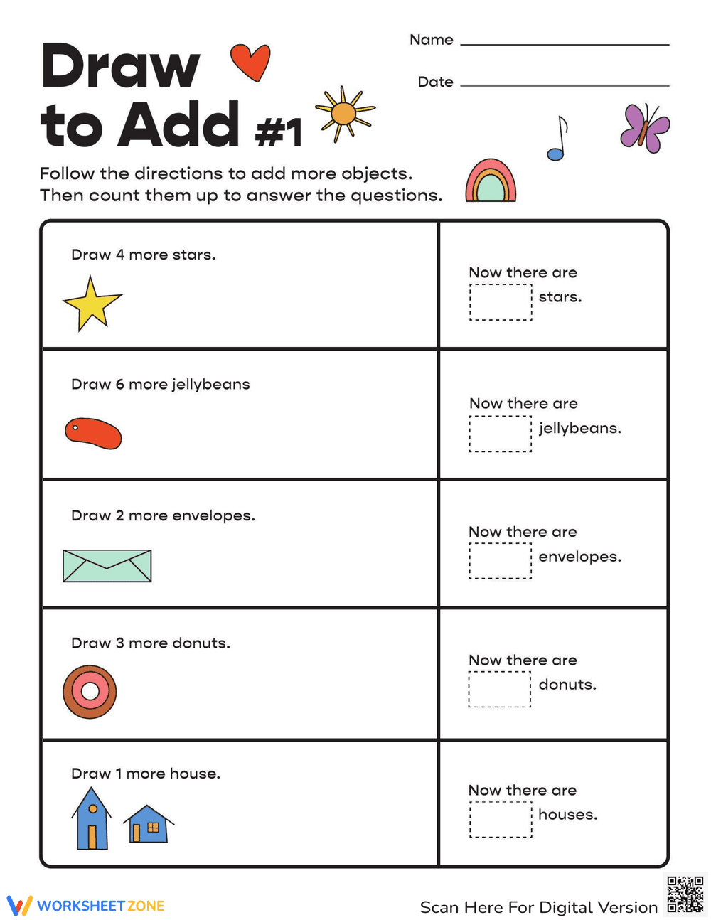 Draw and Add: Engaging Addition Worksheet for Kids - Page 1