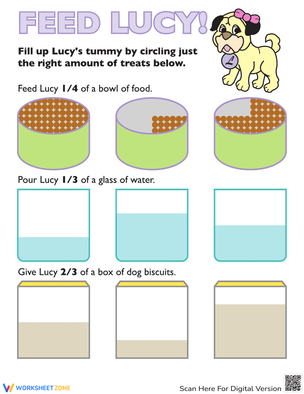 Food Fractions: Visual Fraction Worksheet - Page 1