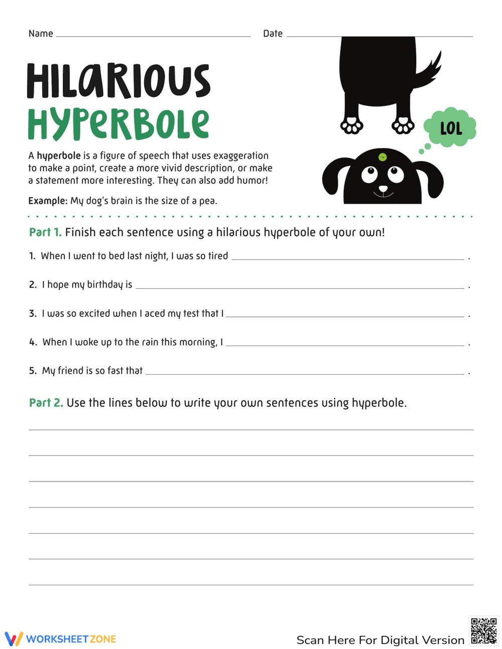 Hilarious Hyperbole: Literary Devices Practice - Page 1