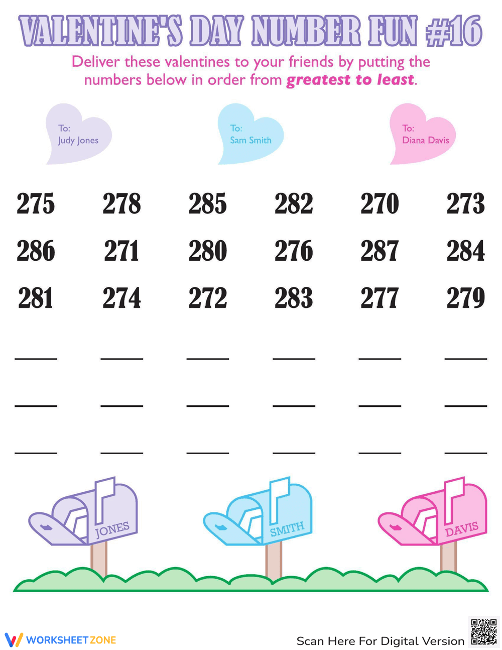 Valentine's Day Number Recognition Worksheet - Page 1