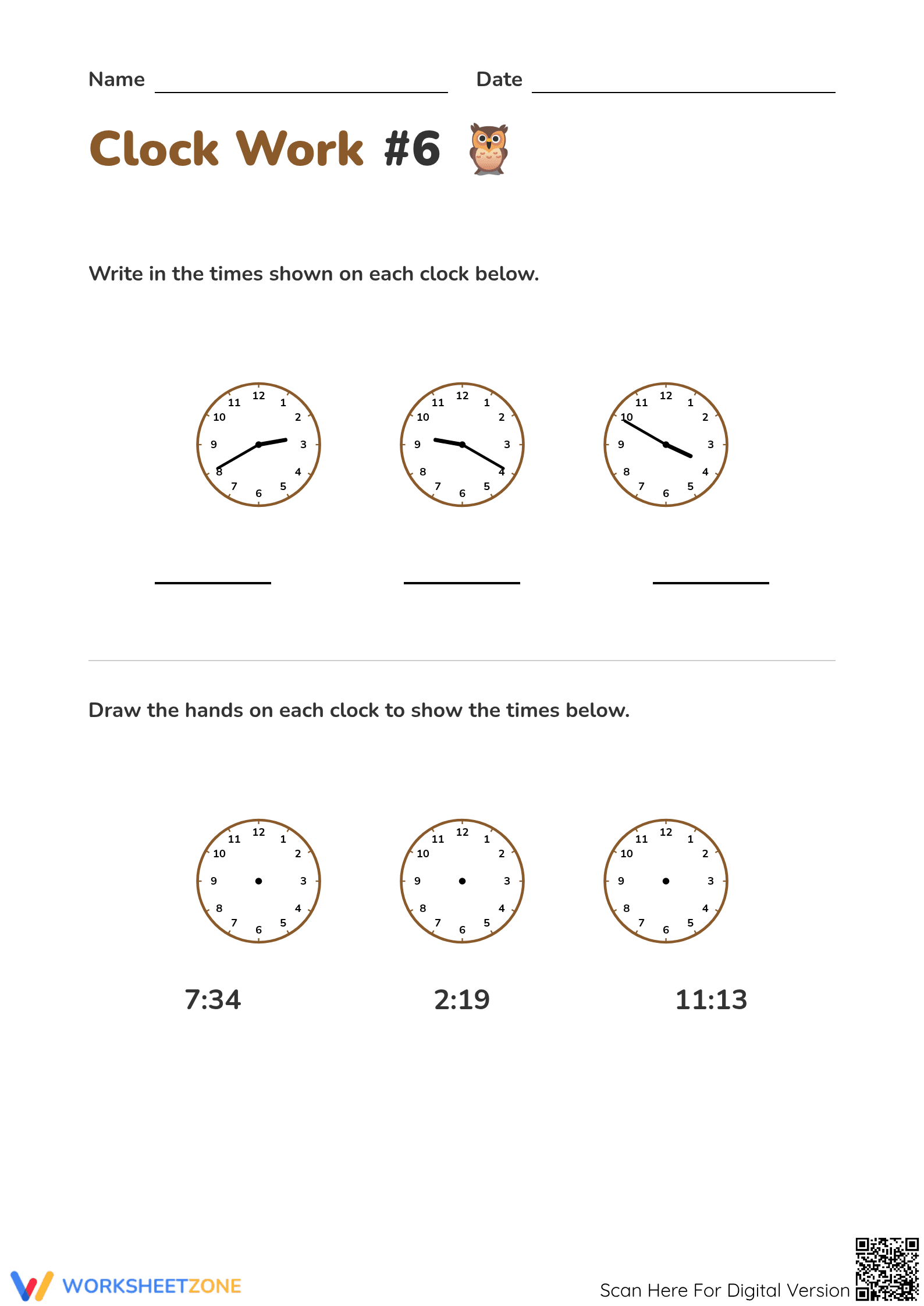 Grade 2 Telling Time — Printable No-Prep Worksheet - Page 1