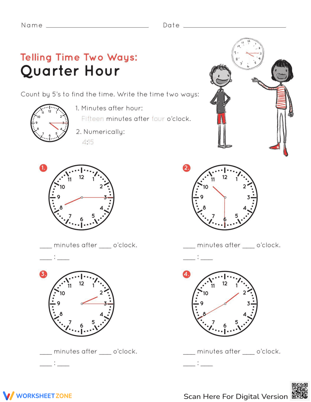 Telling Time Quarter Hour Practice - Page 1