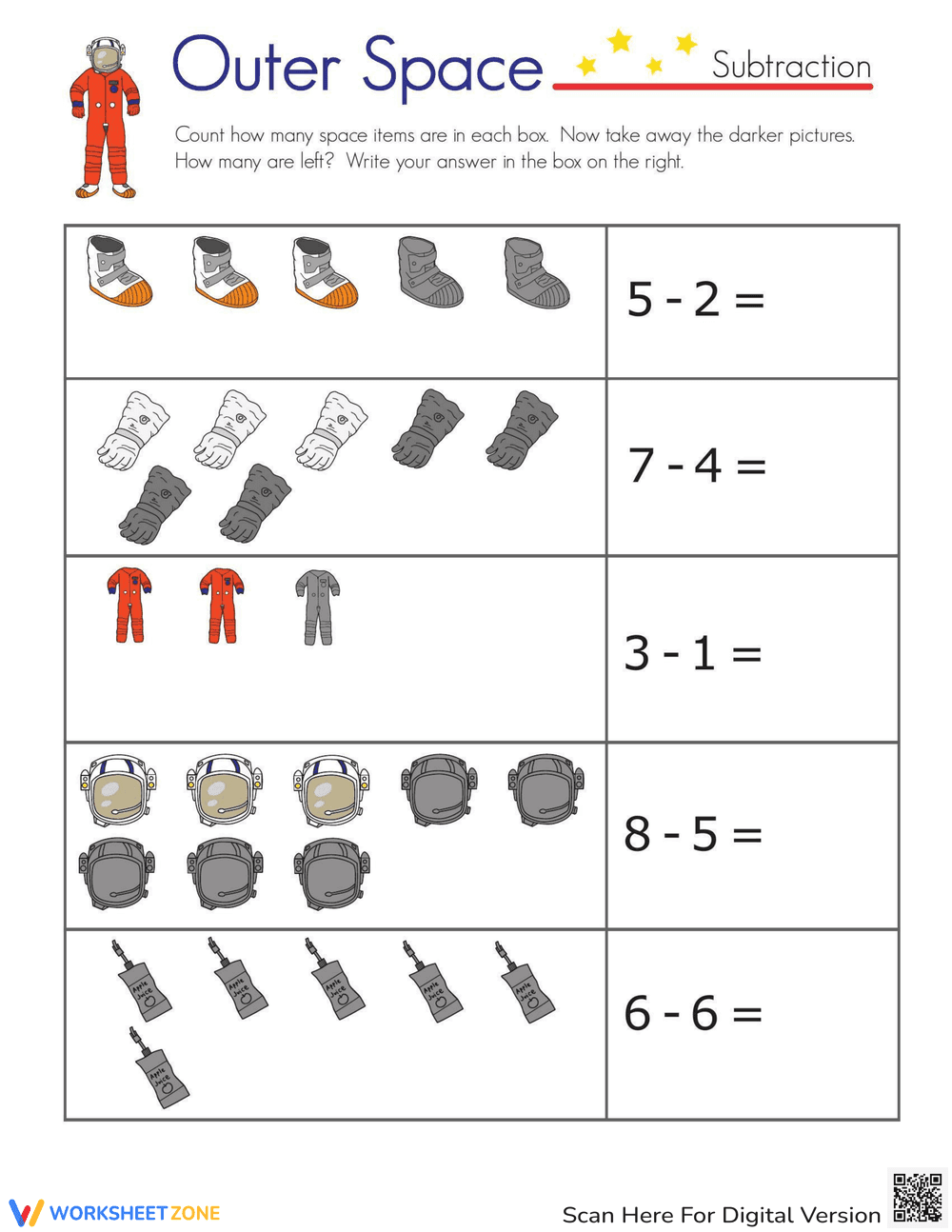 Astronaut Math Worksheet - Page 1