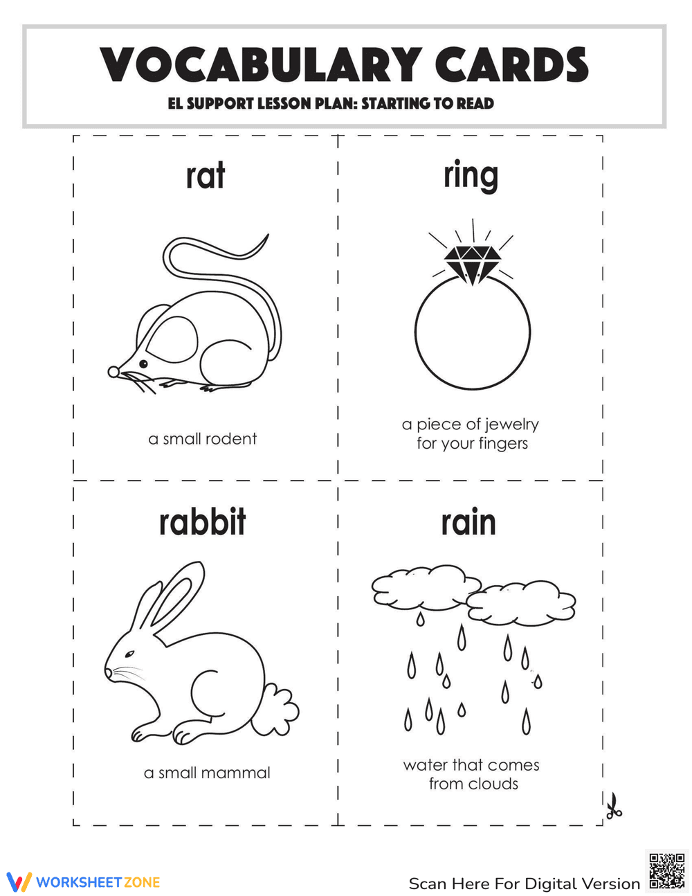 Vocabulary Cards: Starting to Read - Page 1