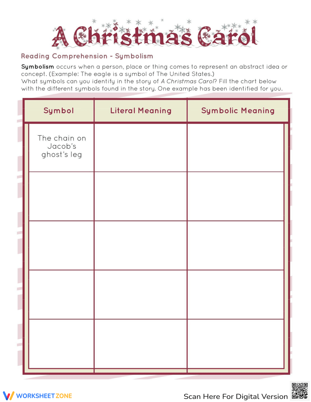 A Christmas Carol: Symbolism Worksheet - Page 1
