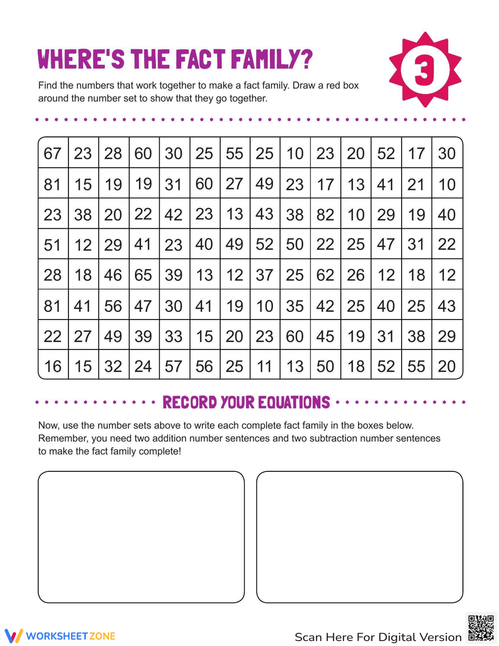 Finding the Fact Family Worksheet Activity - Page 1