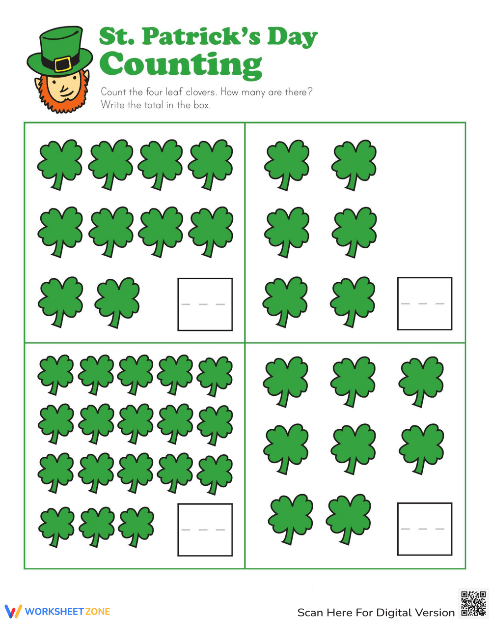 St. Patty's Counting Worksheet for Kids - Page 1