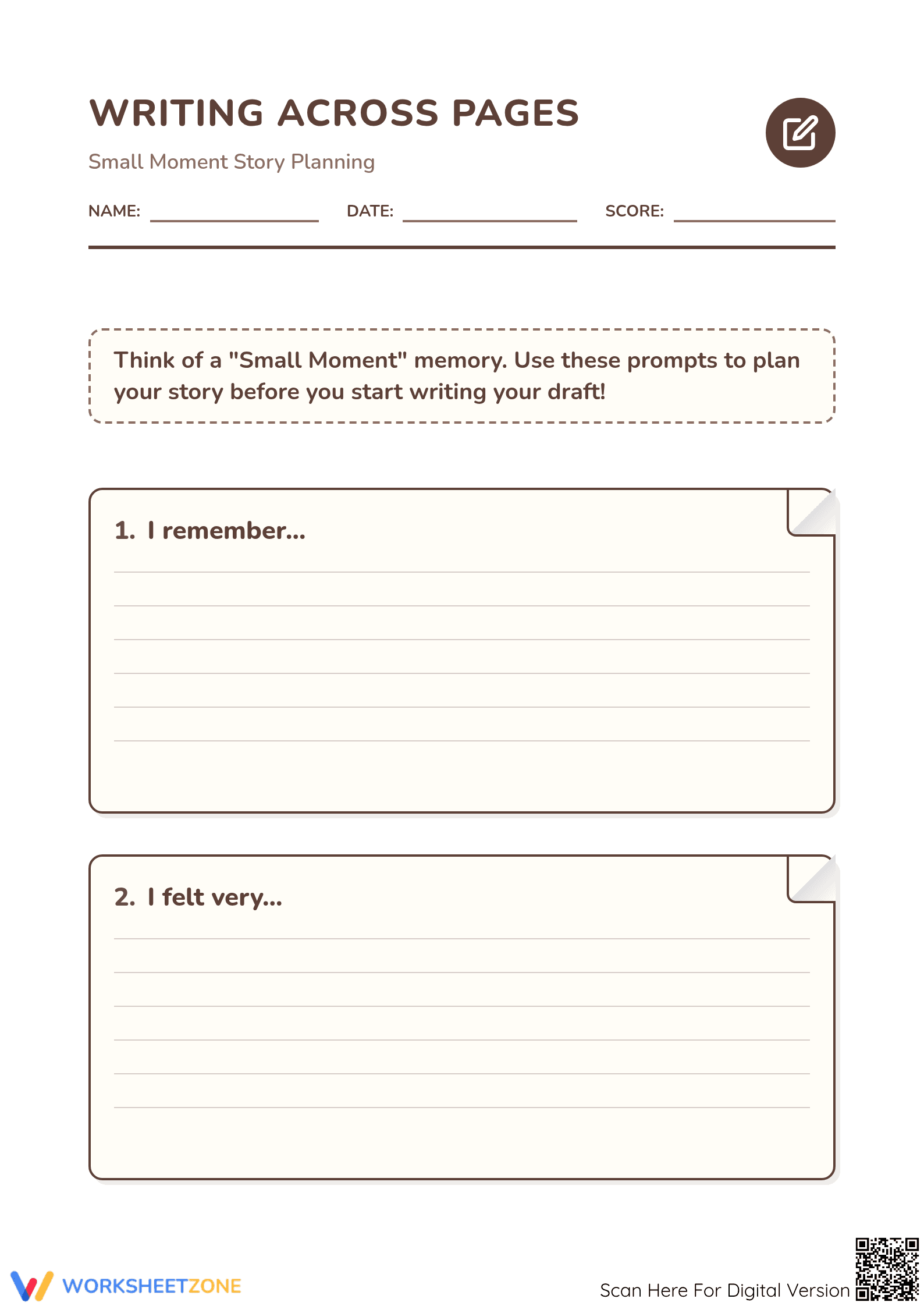 Grade 2 Small Moment Writing — Printable No-Prep Worksheet - Page 1