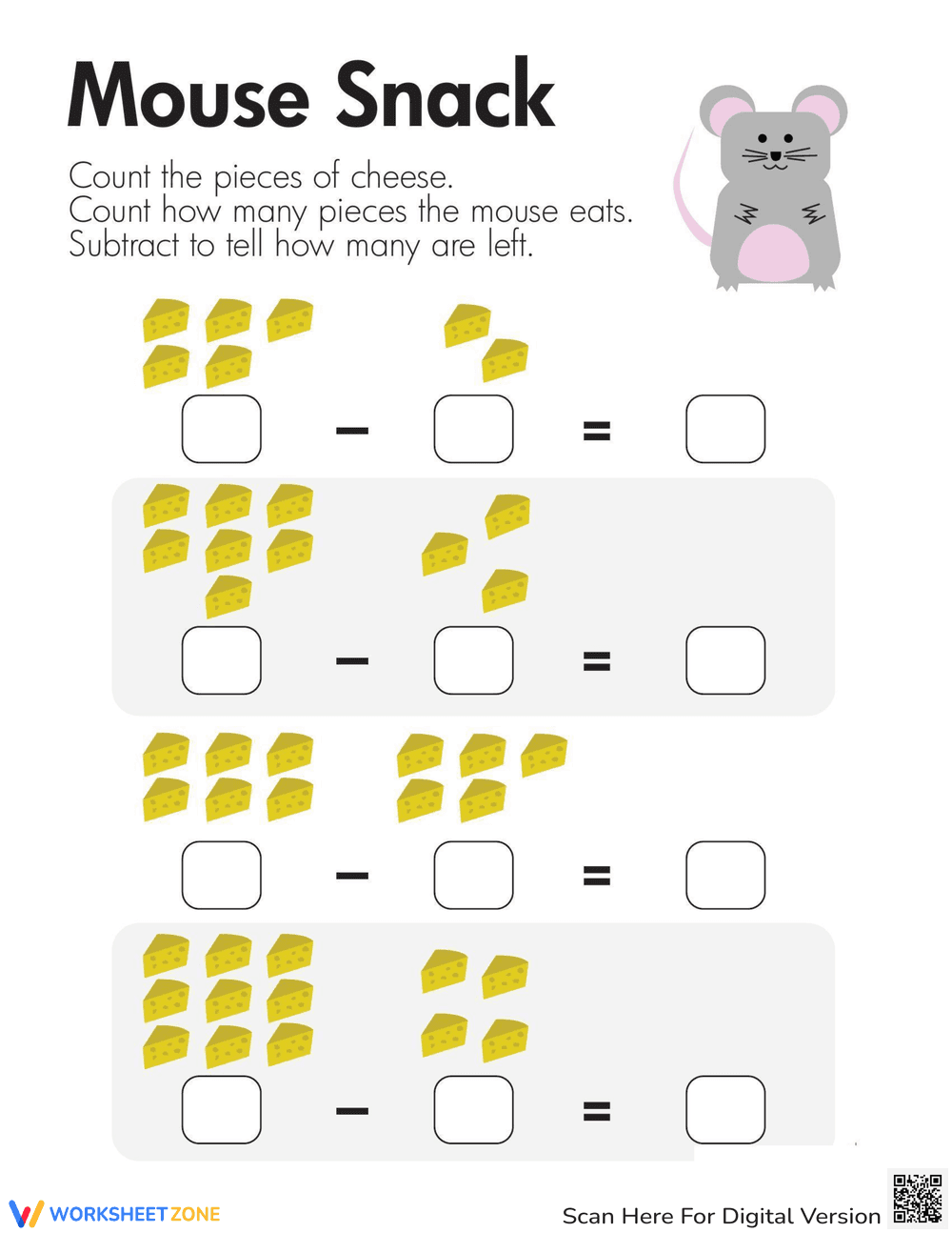 Mouse Subtraction: Fun First Math Worksheet - Page 1