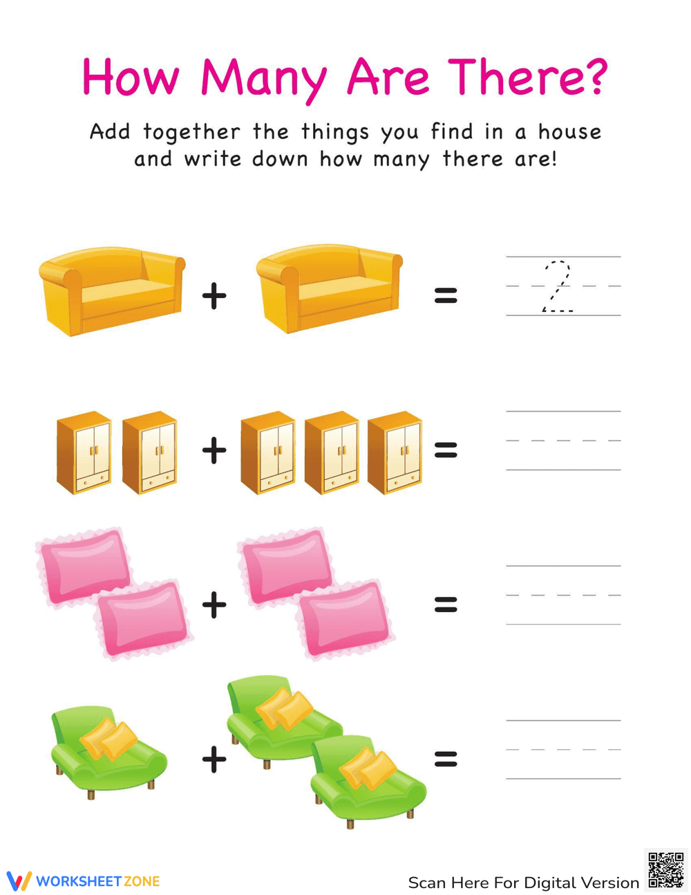 How Many Furniture: Counting and Number Practice - Page 1
