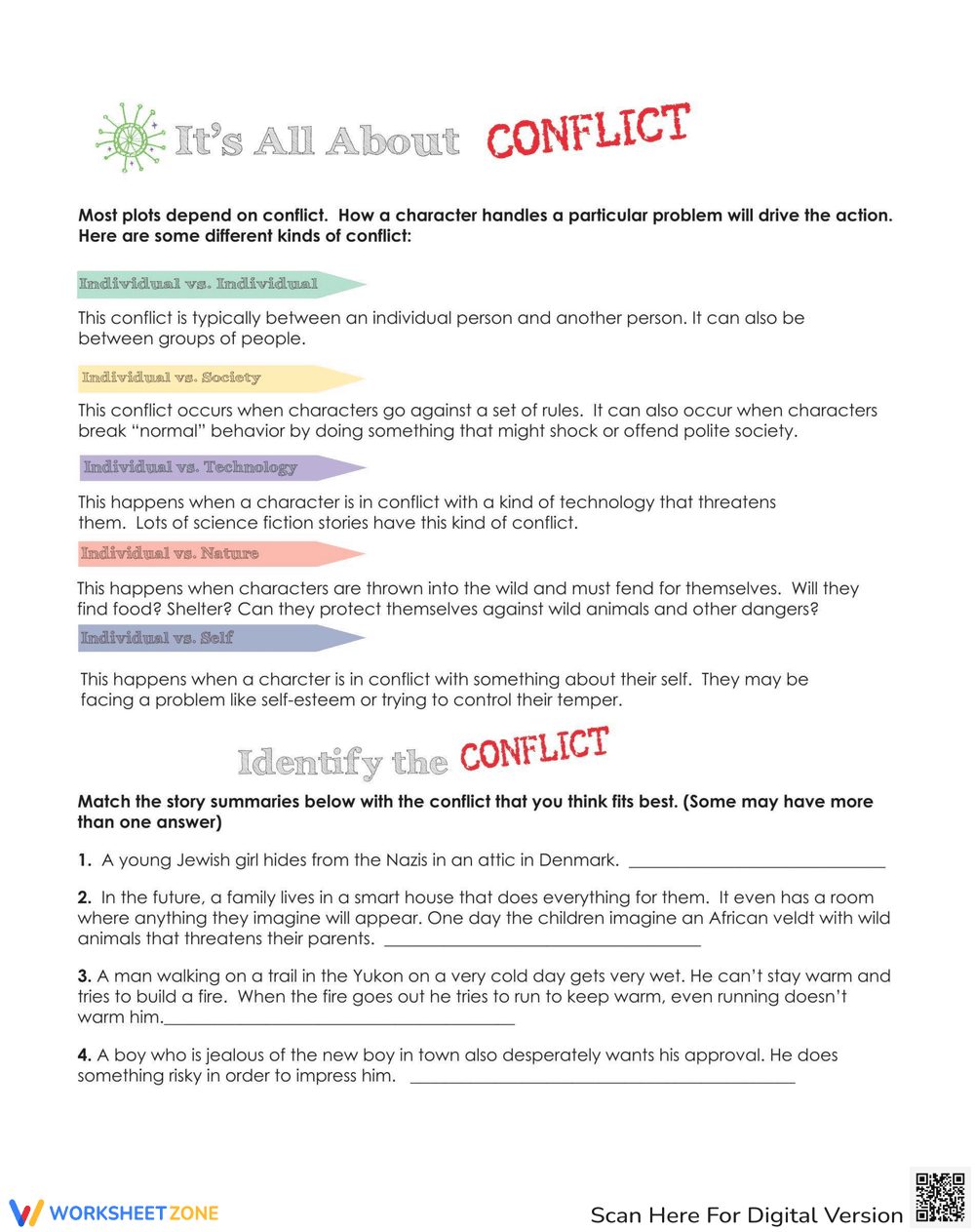 Understanding Conflict in Literature Worksheet - Page 1