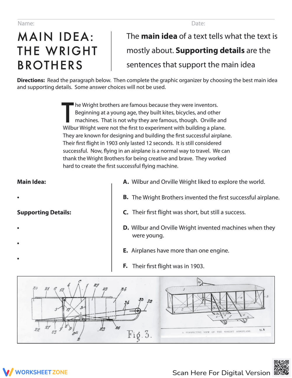 The Wright Brothers: Find the Main Idea - Page 1
