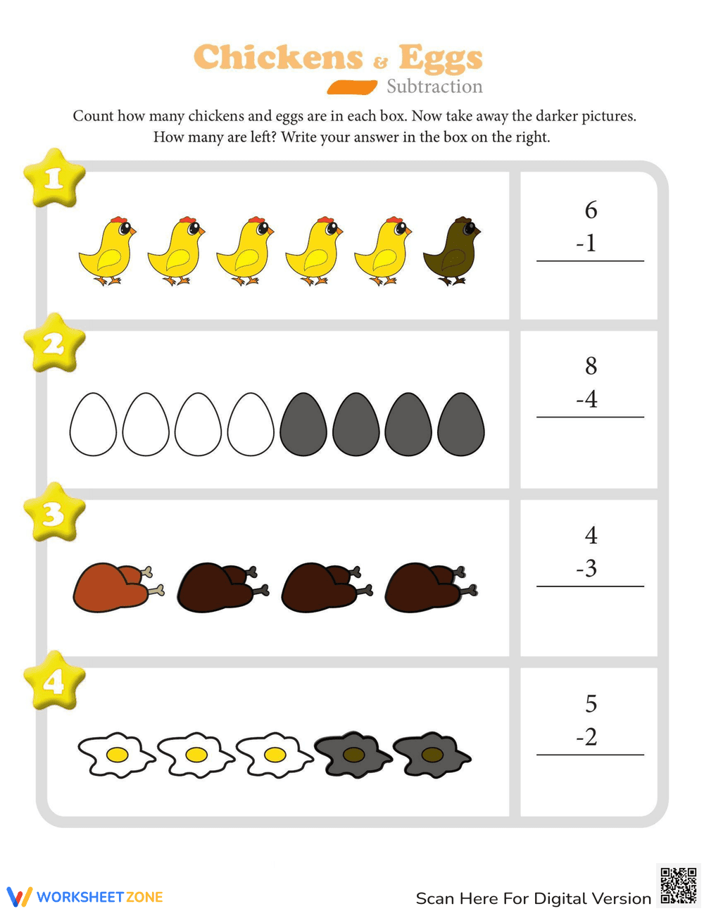 Subtraction Action Worksheet: Practice Basics - Page 1