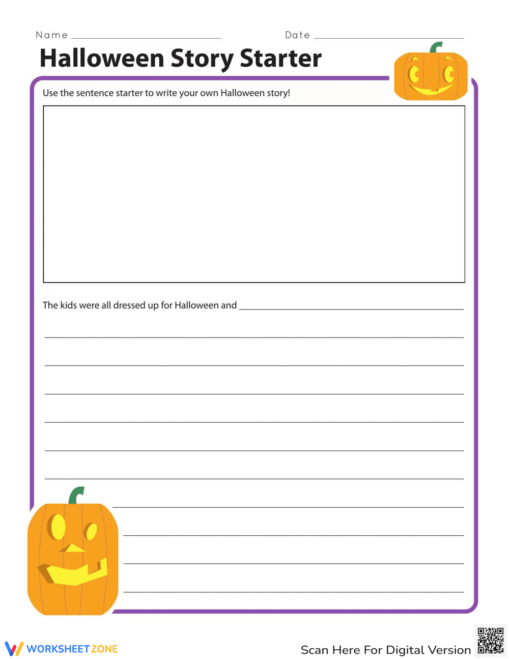 Halloween Story Starter Worksheet - Page 1
