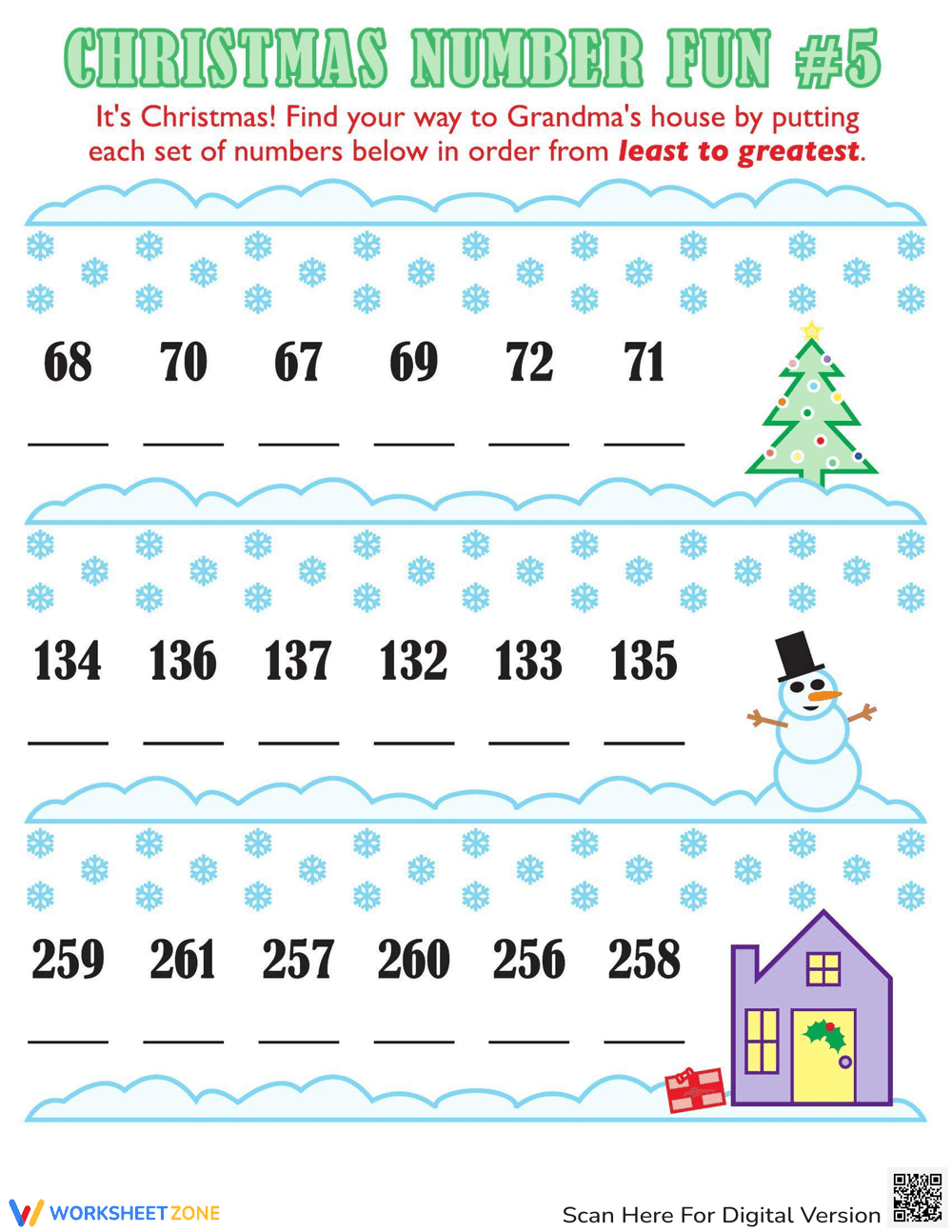 Christmas Themed Number Recognition Worksheet - Page 1