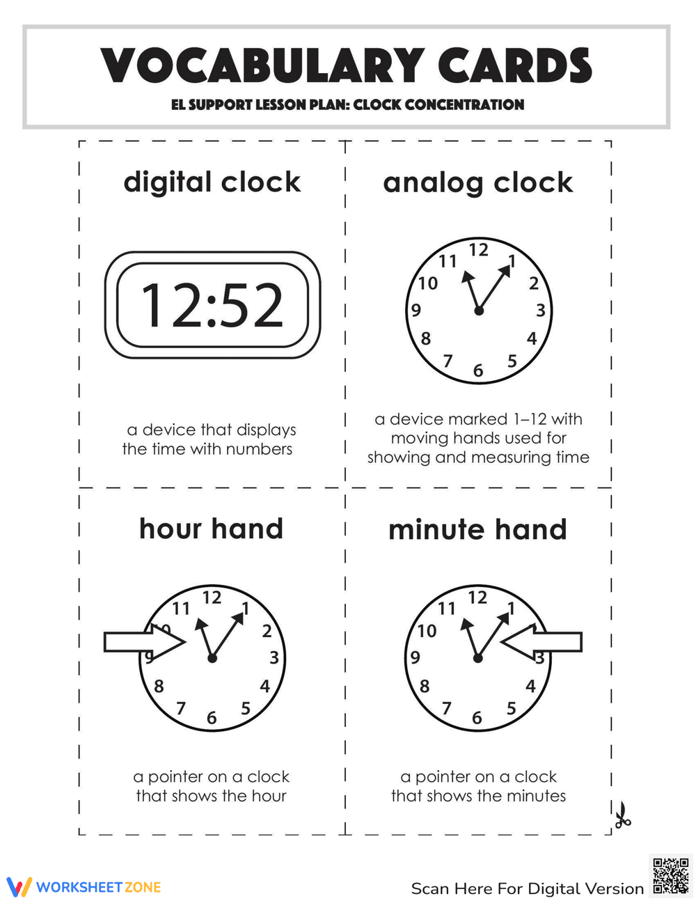Vocabulary Cards: Clock Concentration - Page 1